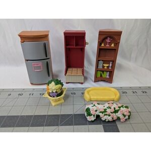 Fisher Price Loving Family Dollhouse Fridge Mudroom Cabinet Bookcase Flowers